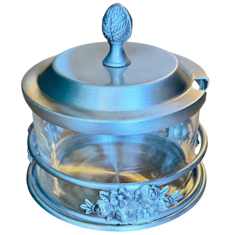 VTG Sugar Bowl/Server Pewter& Glass